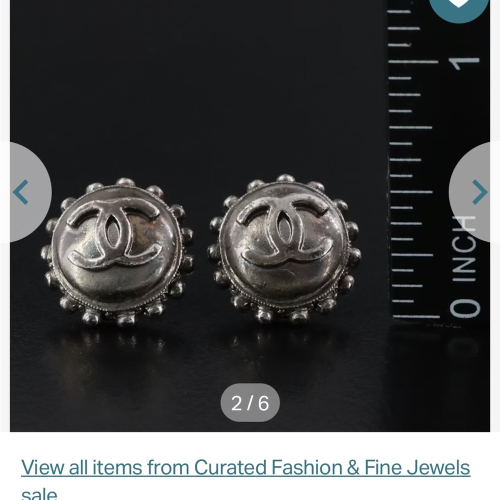 CHANEL CC Logo Gunmetal Earrings